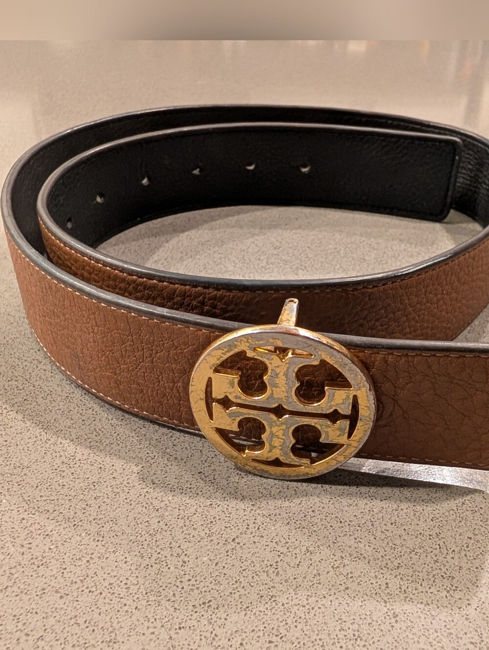 Tory Burch Brown Leather Logo Buckle Belt
